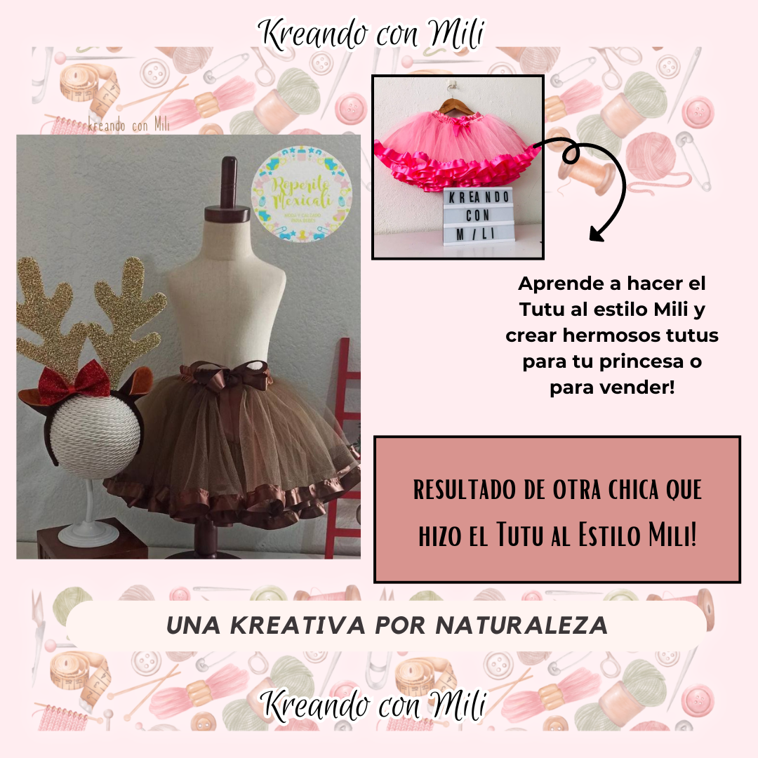 CURSO VIRTUAL: TUTU+DIADEMA DISNEY+BOLSITO +BALACA NUDO+TURBANTE