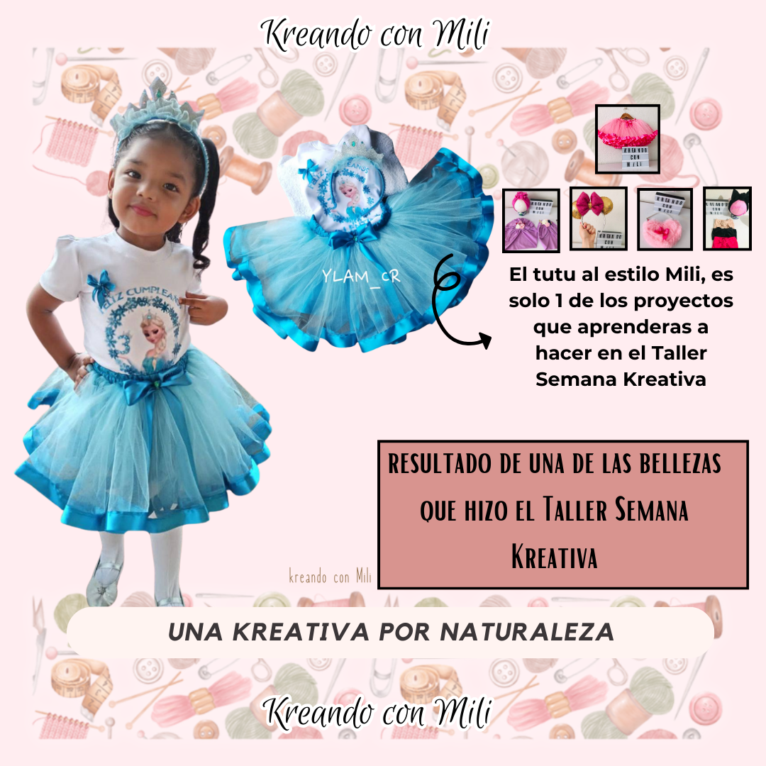 CURSO VIRTUAL: TUTU+DIADEMA DISNEY+BOLSITO +BALACA NUDO+TURBANTE