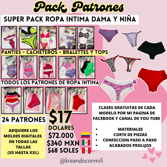 cu SUPER PACK: TODOS LOS PATRONES DE ROPA INTIMA (DAMA-NIÑA)