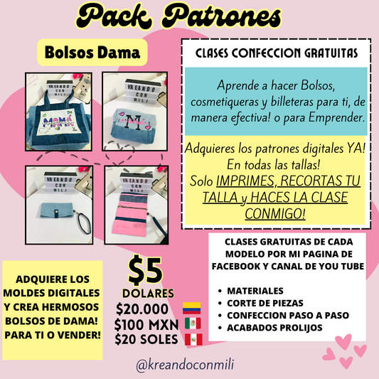 Patrones Digitales BOLSO - COSMETIQUERA - BILLETERA