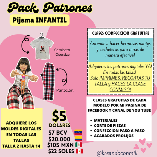 PATRONES DIGITALES: PIJAMA INFANTIL UNISEX