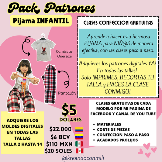 PATRONES DIGITALES: PIJAMA INFANTIL UNISEX