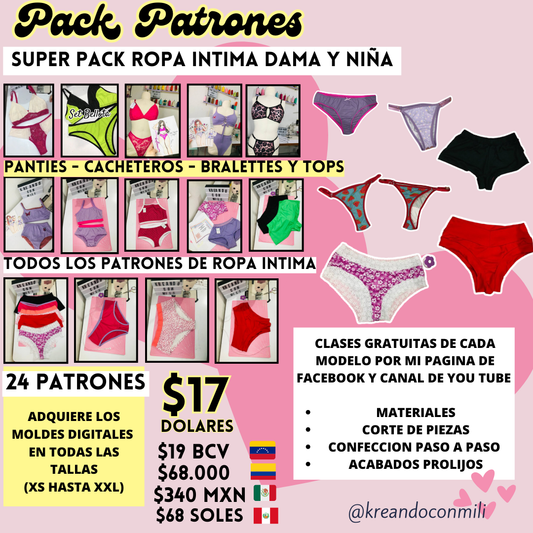 cu SUPER PACK: TODOS LOS PATRONES DE ROPA INTIMA (DAMA-NIÑA)
