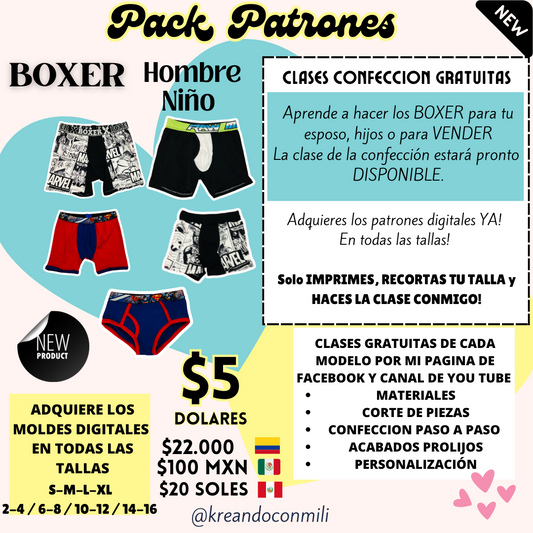 Ce PATRONES DIGITALES: BOXER HOMBRE-NIÑO