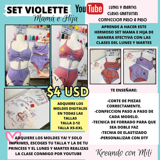 Patrones Digitales SET VIOLETTE (Ropa intima Mamá e hija)