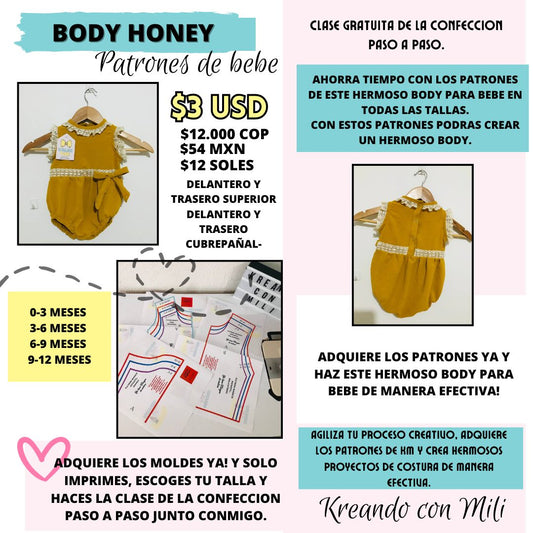 Patrones Digitales BODY HONEY BEBE (Tallas 0-3meses /3-6/ 6-9/ 9-12