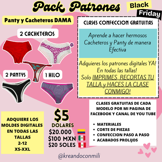 Pack de patrones CACHETEROS y PANTY DAMA