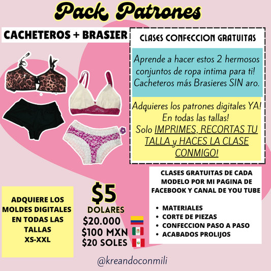 Pack de patrones CACHETEROS + BRASIER (SIN ARO) DAMA