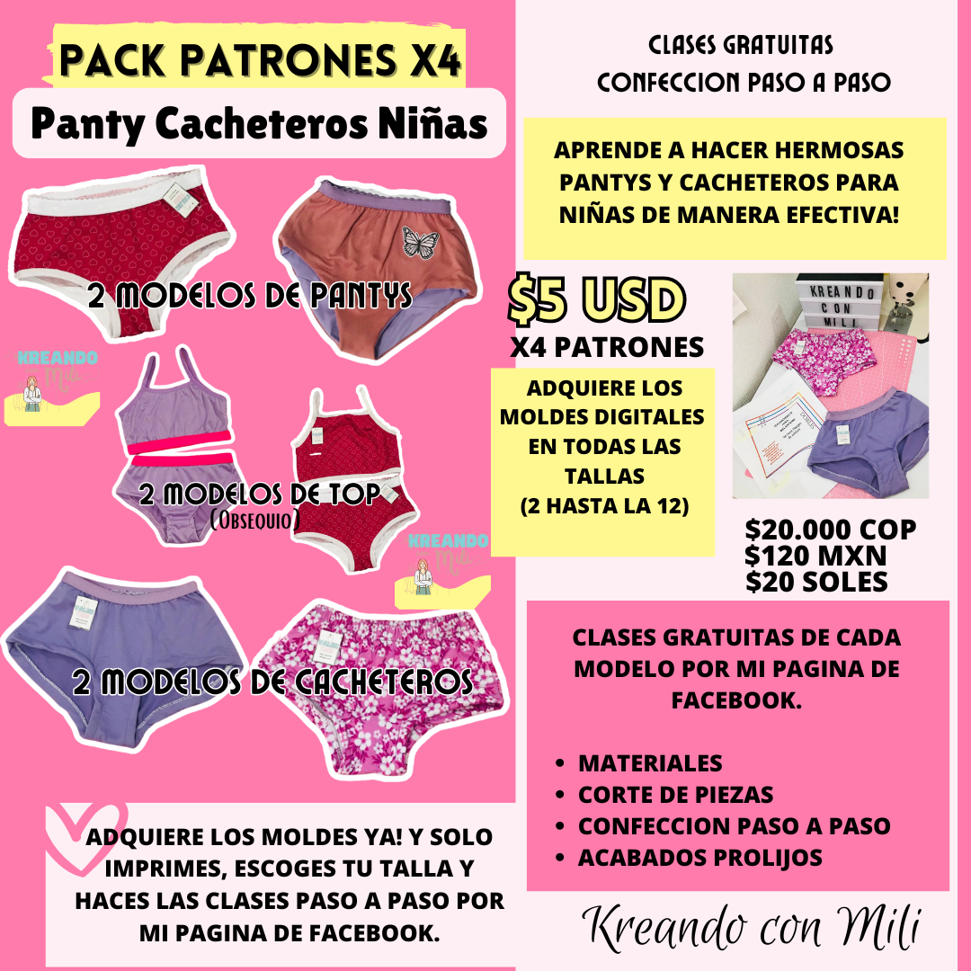 Pack Patrones PANTY-CACHETEROS NIÑAS