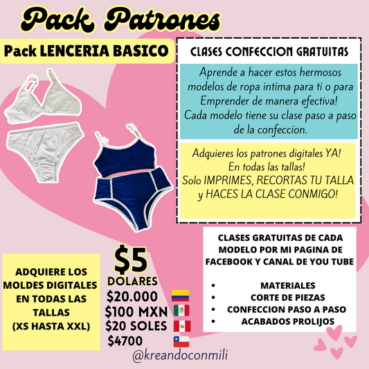 Ci Pack de patrones: LENCERIA BÁSICA (Set Clásico - Set básico)