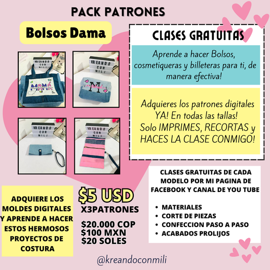 Patrones Digitales BOLSO - COSMETIQUERA - BILLETERA