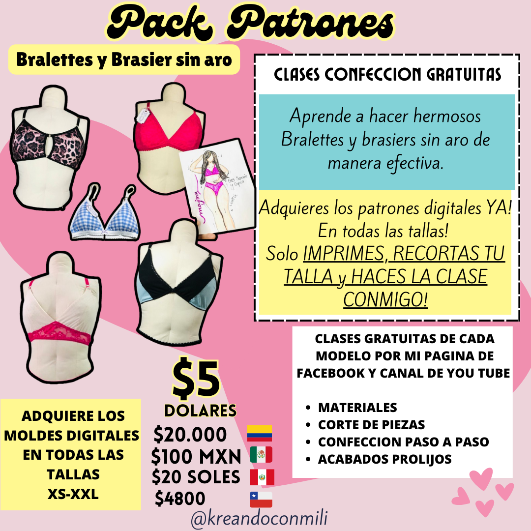 Pack de patrones BRASIERES - BRALETTS (PROMO: MUJER KREATIVA)