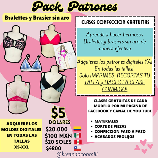 Pack de patrones BRASIERES - BRALETTS (PROMO: MUJER KREATIVA)